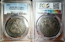 1859 $1 Proof Liberty Seated Dollar No Motto PCGS UNC DET Rare Coin #S14