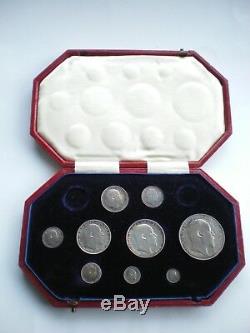 1902 EDWARD VII UK SILVER MATT PROOF 9 COIN SET CROWN TO MAUNDY 1d WITH BOX