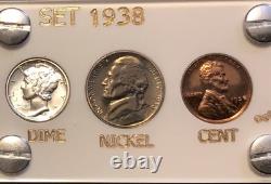 1938 US Mint Silver PROOF Set Gem Coins White Capital Holder