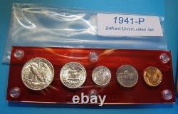 1941 MINT SILVER SET U. S. COINS LUSTROUS CHOICE up to GEM BRILLIANT UNCIRCULATED
