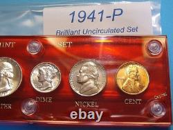 1941 MINT SILVER SET U. S. COINS LUSTROUS CHOICE up to GEM BRILLIANT UNCIRCULATED