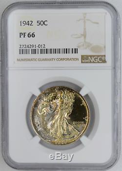 1942 PF66 Walking Liberty 50c Proof NGC Certified Silver Coin Toning