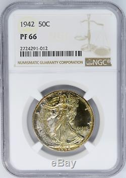 1942 PF66 Walking Liberty 50c Proof NGC Certified Silver Coin Toning