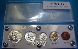 1951-S MINT SILVER SET U. S. COINS LUSTROUS CHOICE to GEM BRILLIANT UNCIRCULATED