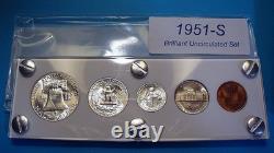 1951-S MINT SILVER SET U. S. COINS LUSTROUS CHOICE to GEM BRILLIANT UNCIRCULATED