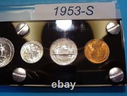 1953-S MINT SILVER SET U. S. COINS LUSTROUS CHOICE to GEM BRILLIANT UNCIRCULATED