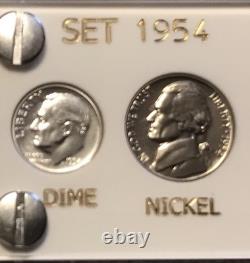 1954 US Silver Proof Set Frosty Gem Coins White Capital Holder Display Box