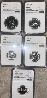 1955 Silver Proof 5-Coin Set NGC Certified, 1c, 5c, 10c, 25c, 50c