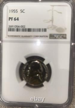 1955 Silver Proof 5-Coin Set NGC Certified, 1c, 5c, 10c, 25c, 50c