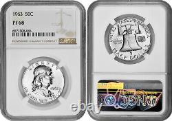 1961 1963 50c Silver Proof Franklin Half Dollar NGC PF 68 Three Coin Lot