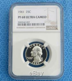 1961 NGC Proof 68 Ultra Cameo Silver Washington Quarter, Gem PF 68 U-Cam Coin