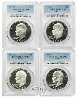 1971-1974 S $1 Silver Eisenhower Ike Dollar PCGS PR69DCAM 4 Coin Set Certified