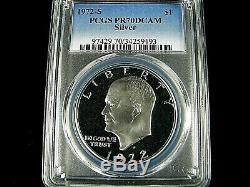 1972 S Eisenhower Silver Dollar PCGS Pf 70 Dcam, Nice Coin Population 338