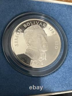 1974 Panama Simon Bolivar 20 Balboas Sterling Silver Proof Large Coin 129.6 Gram