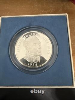 1974 Panama Simon Bolivar 20 Balboas Sterling Silver Proof Large Coin 129.6 Gram
