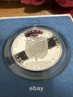 1974 Panama Simon Bolivar 20 Balboas Sterling Silver Proof Large Coin 129.6 Gram