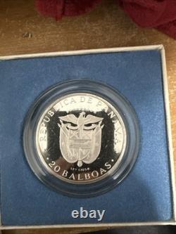1974 Panama Simon Bolivar 20 Balboas Sterling Silver Proof Large Coin 129.6 Gram