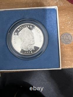 1974 Panama Simon Bolivar 20 Balboas Sterling Silver Proof Large Coin 129.6 Gram