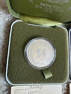 1976, 1977, 1978 Singapore Silver Proof $1 Coins Set In Original Boxes WithCOAs