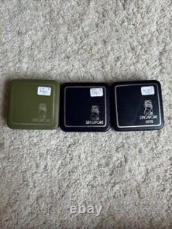 1976, 1977, 1978 Singapore Silver Proof $1 Coins Set In Original Boxes WithCOAs