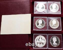 1977 The Cayman Islands Silver Queens Collection with 6 Silver Proof coins $25/$50