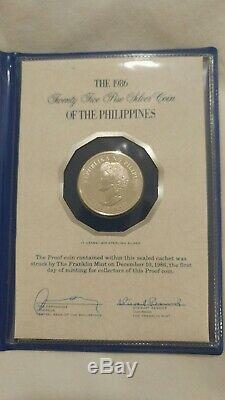 1986 Philippines 25 Piso Proof Sterling Silver Coin Aquino Reagan Visit