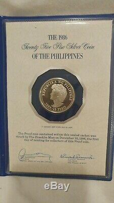 1986 Philippines 25 Piso Proof Sterling Silver Coin Aquino Reagan Visit