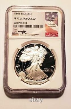 1986-s American Silver Eagle Ngc Pf70uc, 1st Year, Mercante Signed, Perfect