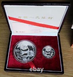 1987 China Panda 2 Coin Silver Proof Set 10 & 50 Yuan Coins, 6 oz of Fine Silver