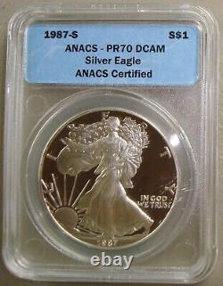 1987-S Proof American Silver Eagle 1 oz Bullion Coin ANACS PR70DCAM