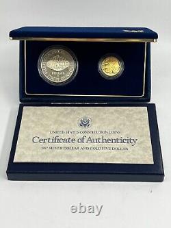 1987 U. S. Mint Constitution Coins Proof Set Silver Dollar And Gold Five Dollar