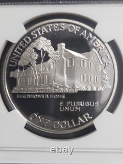 1990 P Eisenhower Commemorative Proof Silver Dollar Ngc Pf70 Ucam Brown Label