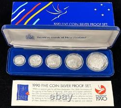 1990 Royal Australian Mint/Bank of New Zealand 5-Coin Silver PROOF Set, OGP