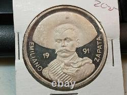 1991 MEXICO Rare Medal 1 Ounce. 999 Silver Proof Emiliano Zapata