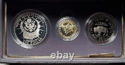 1991 MOUNT RUSHMORE 3-COIN PROOF SET withBox & COA-$5, $1 & 50c-FREE USA SHIP