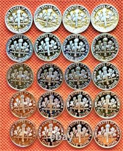 1992-2011, Set Of 20 Coins Silver Proof Dimes