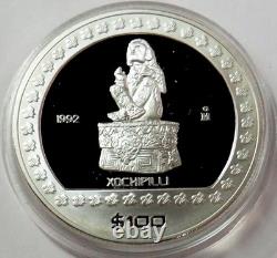 1992 MEXICO SILVER PROOF 100 PESOS XOCHIPILLI 1oz 999 FINE COIN BOX COA