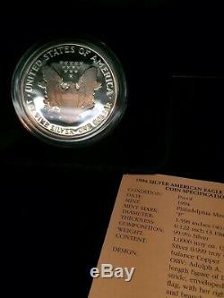 1994 P American Silver Eagle Proof 1 Oz. 999 Silver Coin WithBox & COA No Reserve