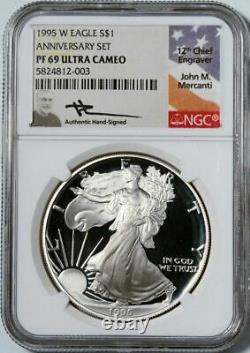 1995-W $1 Proof Silver Eagle NGC PF69 Ultra Cameo John Mercanti Signed
