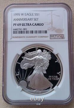 1995 W Proof American Silver Eagle Anniversary Set NGC PF 69 Free Shipping