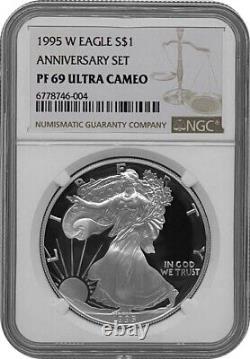 1995 W Proof American Silver Eagle one Dollar coin graded NGC PF69 Ultra Cameo