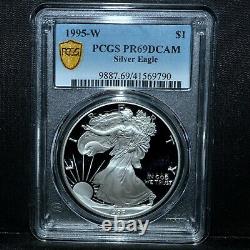1995-w $1 Proof Silver American Eagle Pcgs Pr-69 Pf 1 Oz Ozt Rare Trusted