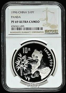 1996 China 10 Yuan Proof Silver Panda Coin NGC/NCS PF69 Ultra Cameo Conserved