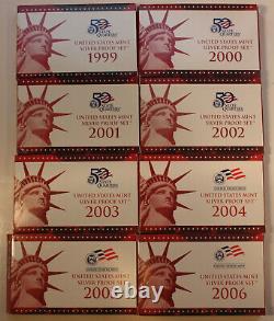 1999-2006 Lot of 8 SILVER Proof Sets withState in original Boxes 80 Coins
