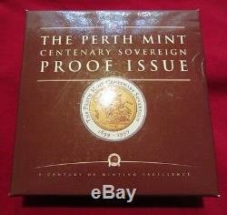 1999 The Perth Mint Centenary Sovereign Proof Issue $100, Gold and Silver Coin
