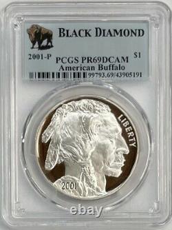 2001-P American Buffalo Silver Dollar PCGS PR69 DEEP CAMEO Black Diamond