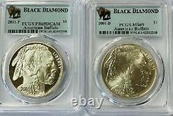 2001-P & D American Buffalo Silver $1 PCGSPR69DCAM MS69 Black Diamond 2 COIN SET