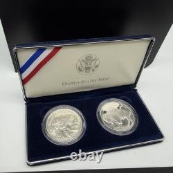 2001 P & D SILVER PROOF & Uncirculated AMERICAN BUFFALO 2 Coin Set with Box & COA