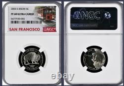 2005-S 11-coin Silver Proof Set NGC Graded San Francisco Trolley Car label