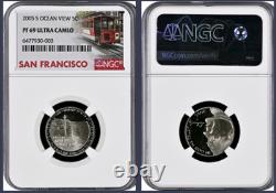 2005-S 11-coin Silver Proof Set NGC Graded San Francisco Trolley Car label